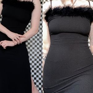Black gothic dress with fluffy trim!